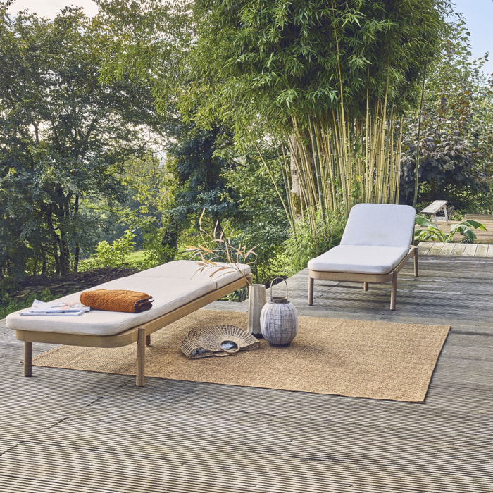 Lot de 2 bains de soleil PUNTA CANA en bois d'acacia. inclinable. déhoussable. coussin beige en polyester