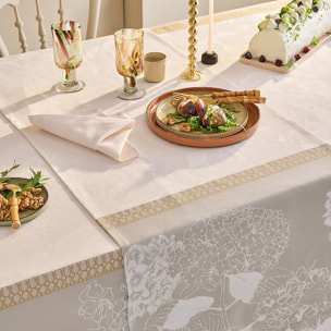 Nappe pur coton motif jacquard beige Mille hortensias naturel