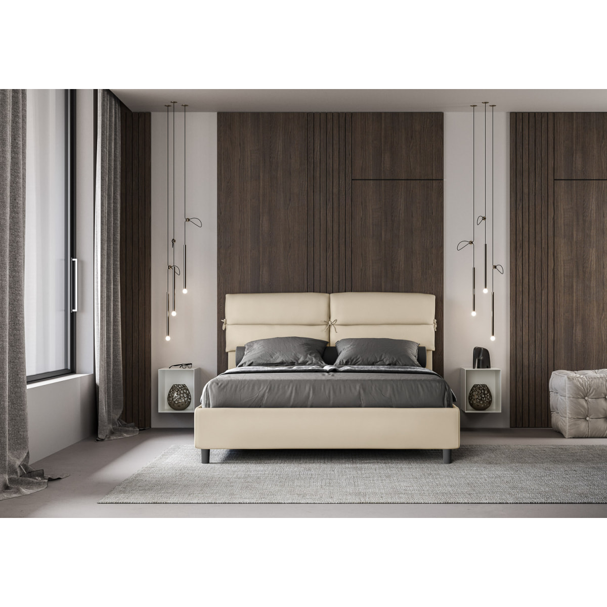 Letto matrimoniale contenitore imbottito 160x190 similpelle tortora Nandy