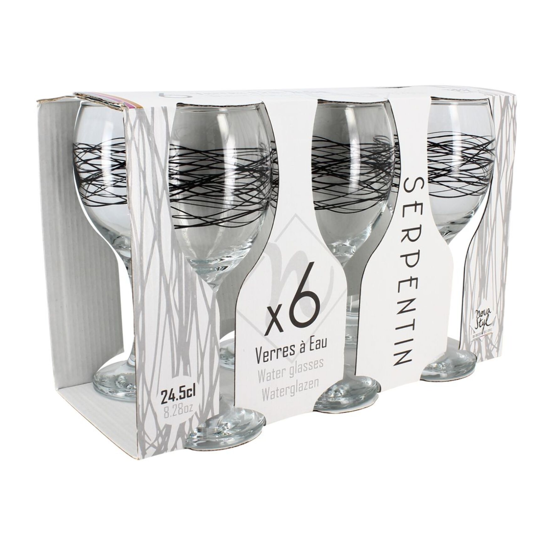 Lot de 6 verres à pied 24,5cl en verre SERPENTIN