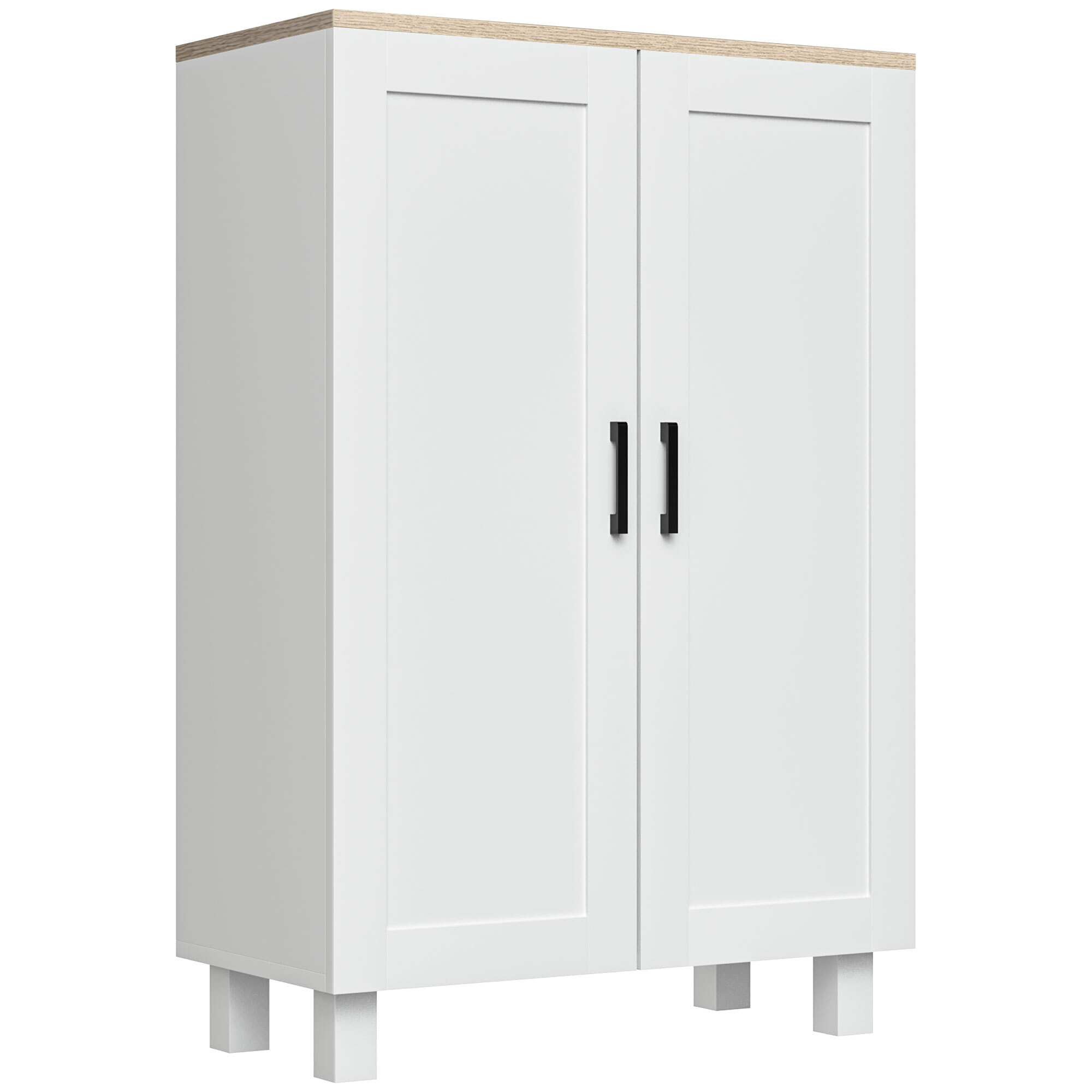 Armario de Salón Moderno Armario de Almacenaje con 2 Puertas Estante Ajustable y Base Elevada para Cocina Comedor Pasillo Dormitorio Dispositivo Antivuelco 60x30x90 cm Blanco