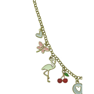 Collar multicharms colores tendencia en latón dorado