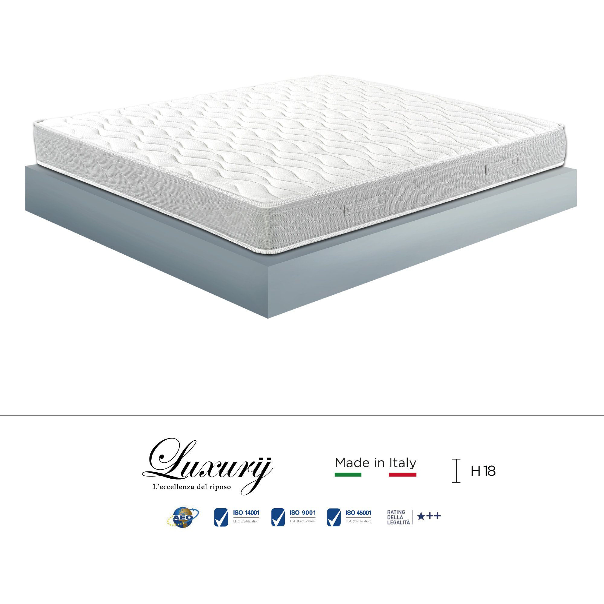 "Ischia" H18 cm 160x190 coppia guanciali Memory OMAGGIO 1cm memory foam