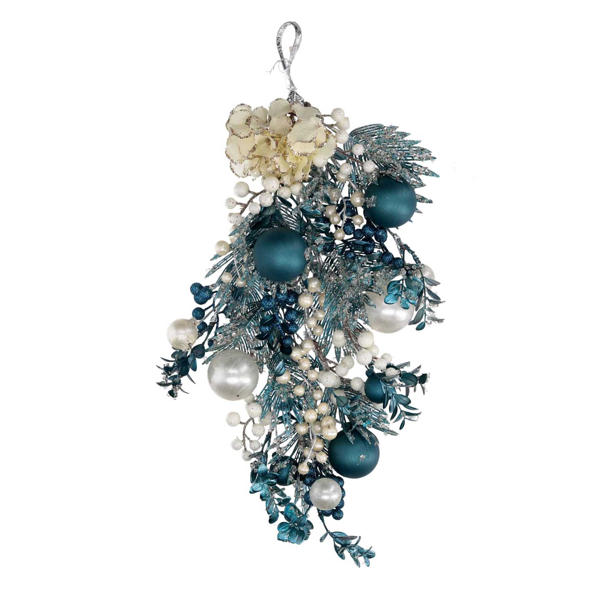 Festone in plastica sfere bianco e blu cm55