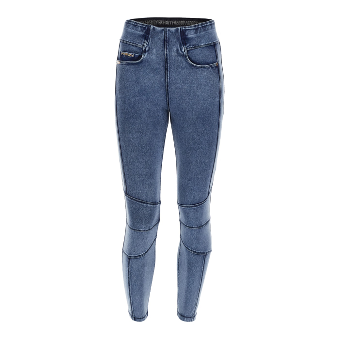 Pantaloni N.O.W.® in jersey denim con cuciture stile biker