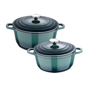 Juego de 2 Cacerolas Ø20Ø24cm con tapas en aluminio fundido + 2 Fuentes de horno rectangulares en gres color Verde EXCALIBUR Bergner