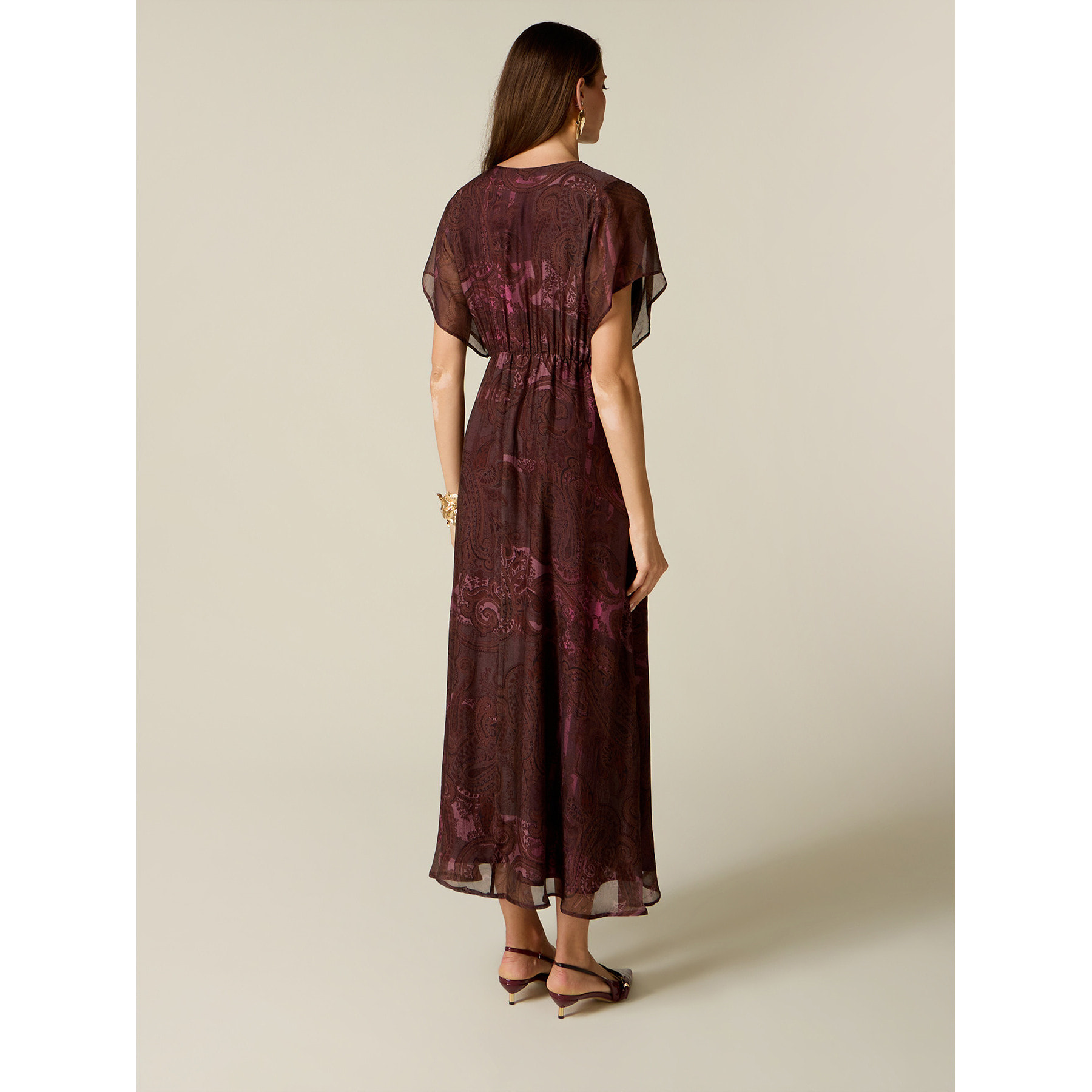 Oltre - Vestito flare in chiffon misto seta fantasia - Marrone