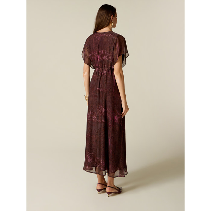 Oltre - Vestito flare in chiffon misto seta fantasia - Marrone
