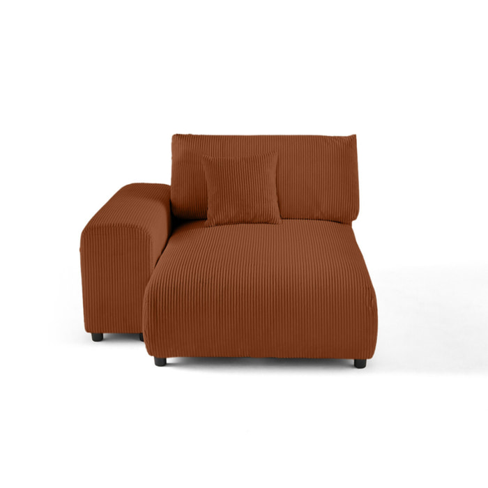 Garance - module d'assise méridienne gauche - en velours côtelé - Terracotta