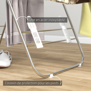 Séchoir à linge pliable sur pied - étendoir 2 niveaux ajustables - acier PP blanc