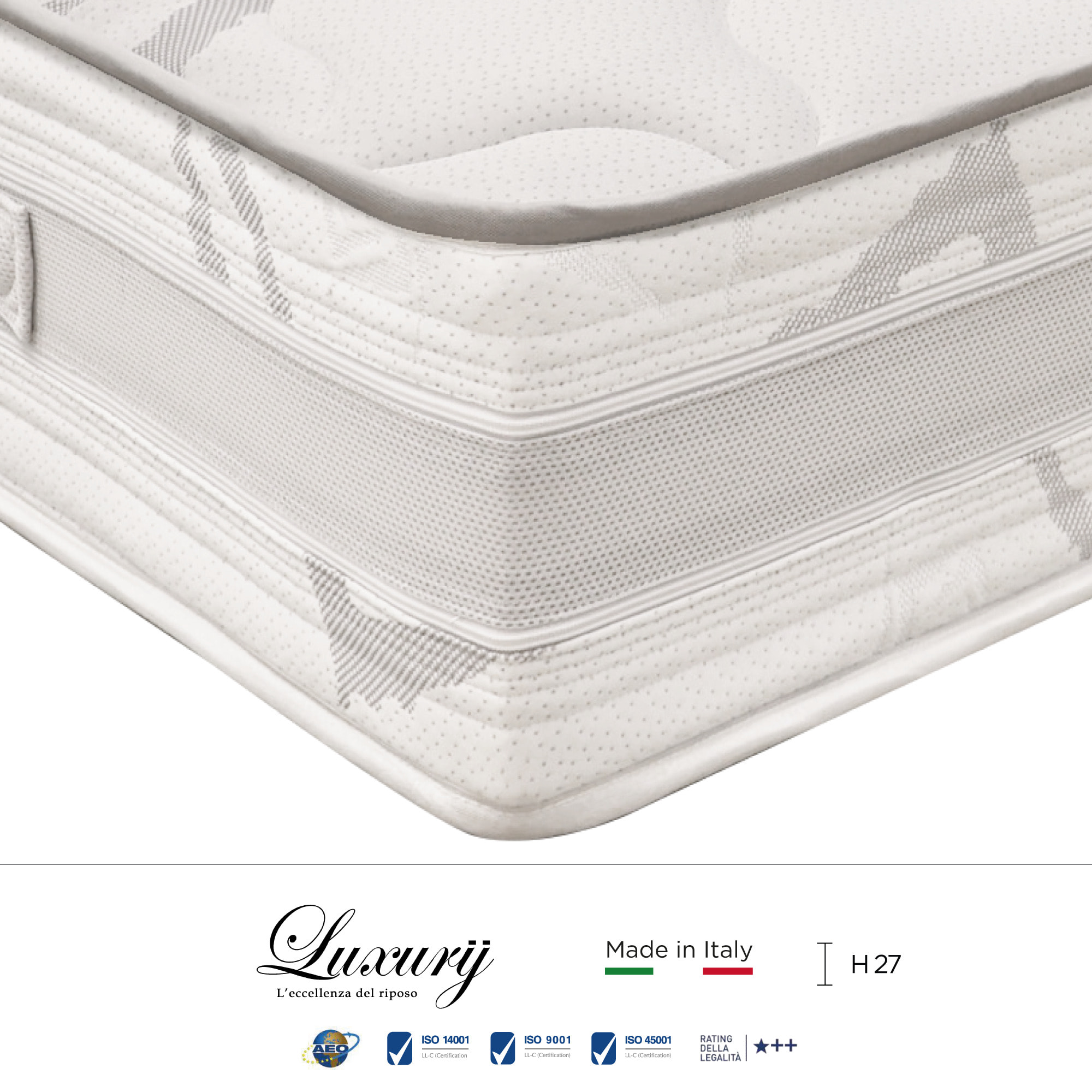 "Cortina" H27 cm 160x190 2 guanciali Memory OMAGGIO sfoderabile a molle insacchettate indipendenti, schiuma poliuretanica e Memory Foam