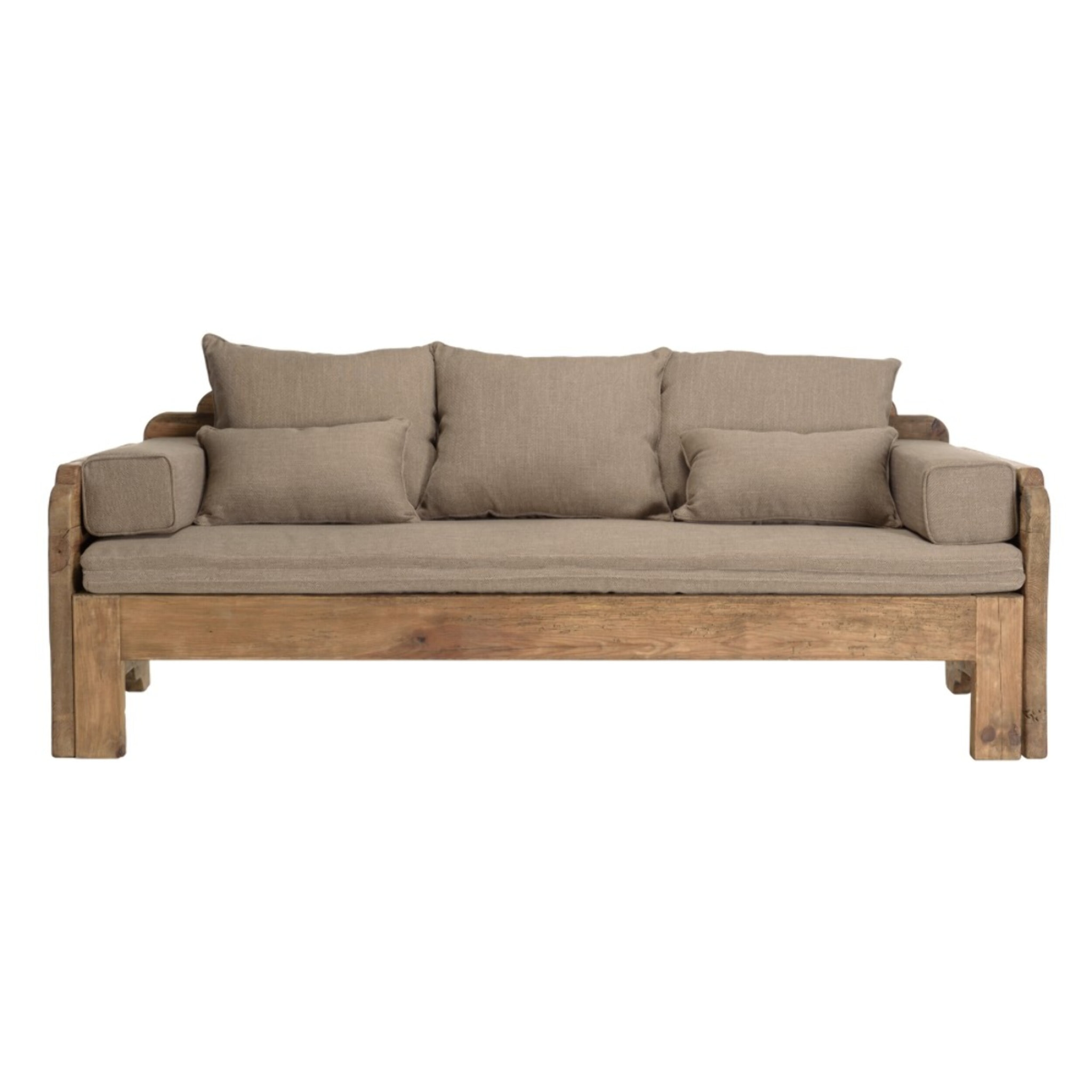 SANDY - Canapé-lit bois Pin recyclé 3 places avec coussins