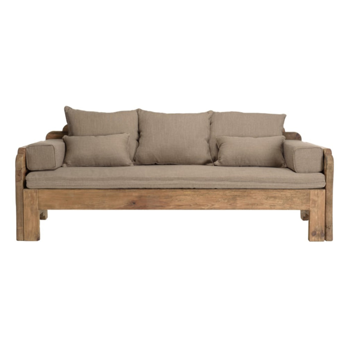 SANDY - Canapé-lit bois Pin recyclé 3 places avec coussins