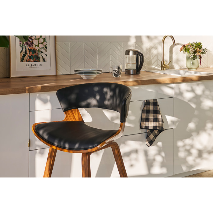 Tabouret de bar design noir et bois foncé H65 cm SYRAH