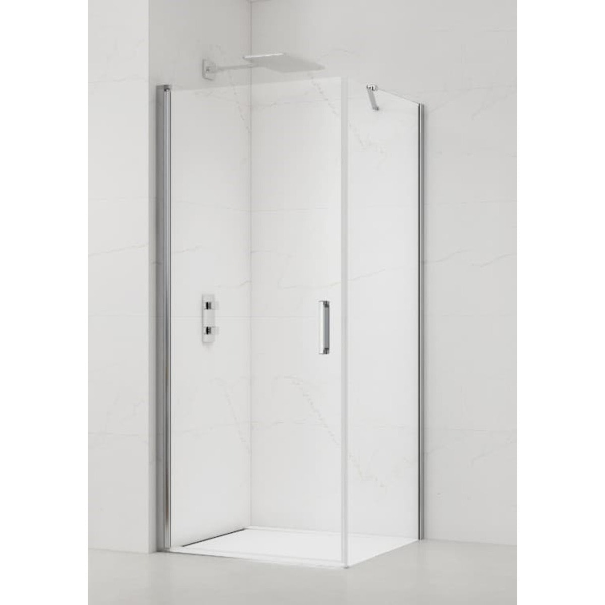 Fusion ensemble porte pivotante /paroi 100x90cm anticalcaire avec profilés chrome brillant (SATFUD100S90)