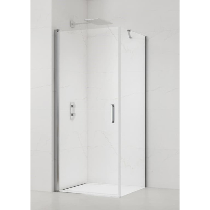 Fusion ensemble porte pivotante /paroi 100x90cm anticalcaire avec profilés chrome brillant (SATFUD100S90)