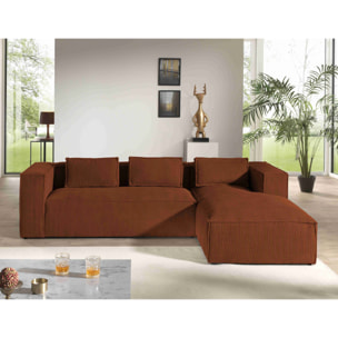 Stella - canapé d'angle droit en velours côtelé - 4 places -style contemporain - Terracotta