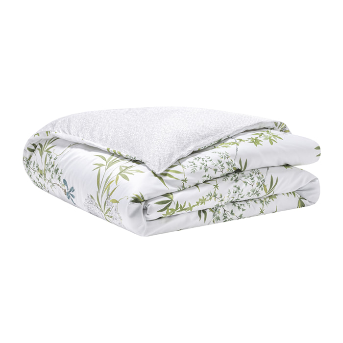 Housse de couette imprimée en satin de coton bio, MATIN, Blanc