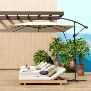 Parasol Excéntrico 247x247 cm Sombrilla de Jardín con Base Cruzada Cubierta Ajustable Manivela Funda Protectora y Cuerda de Viento Anti-UV 50+ Sombrilla para Terraza Patio Caqui