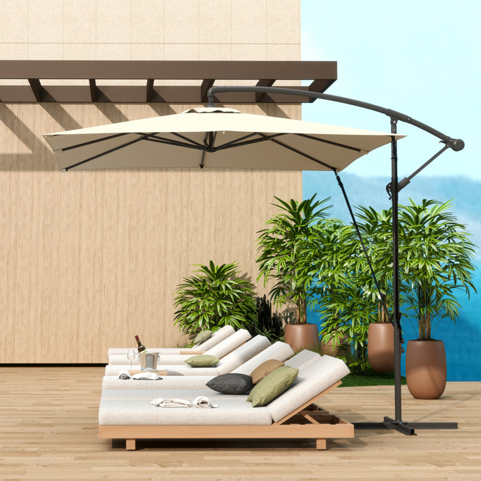 Parasol Excéntrico 247x247 cm Sombrilla de Jardín con Base Cruzada Cubierta Ajustable Manivela Funda Protectora y Cuerda de Viento Anti-UV 50+ Sombrilla para Terraza Patio Caqui