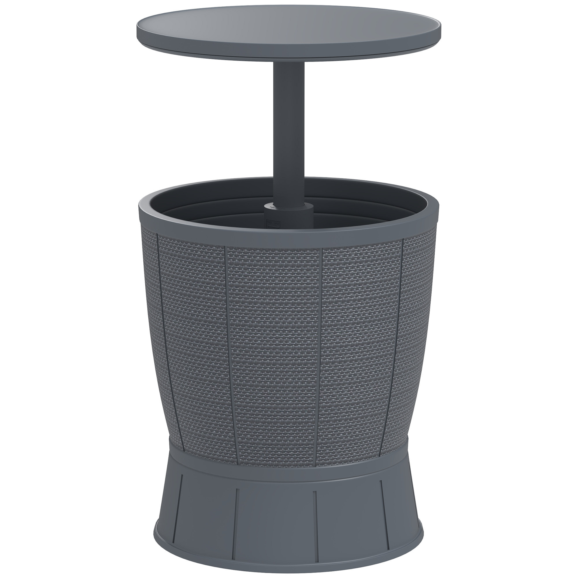 Mesa Nevera para Exterior 41 L 3 en 1 Cool Bar Mesa Auxiliar con Altura Ajustable 58-84 cm Cubo de Hielo Tapa Superior Elevable para Fiesta Piscina Jardín Patio Gris