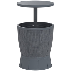 Mesa Nevera para Exterior 41 L 3 en 1 Cool Bar Mesa Auxiliar con Altura Ajustable 58-84 cm Cubo de Hielo Tapa Superior Elevable para Fiesta Piscina Jardín Patio Gris