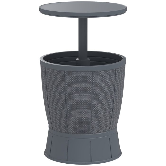 Mesa Nevera para Exterior 41 L 3 en 1 Cool Bar Mesa Auxiliar con Altura Ajustable 58-84 cm Cubo de Hielo Tapa Superior Elevable para Fiesta Piscina Jardín Patio Gris