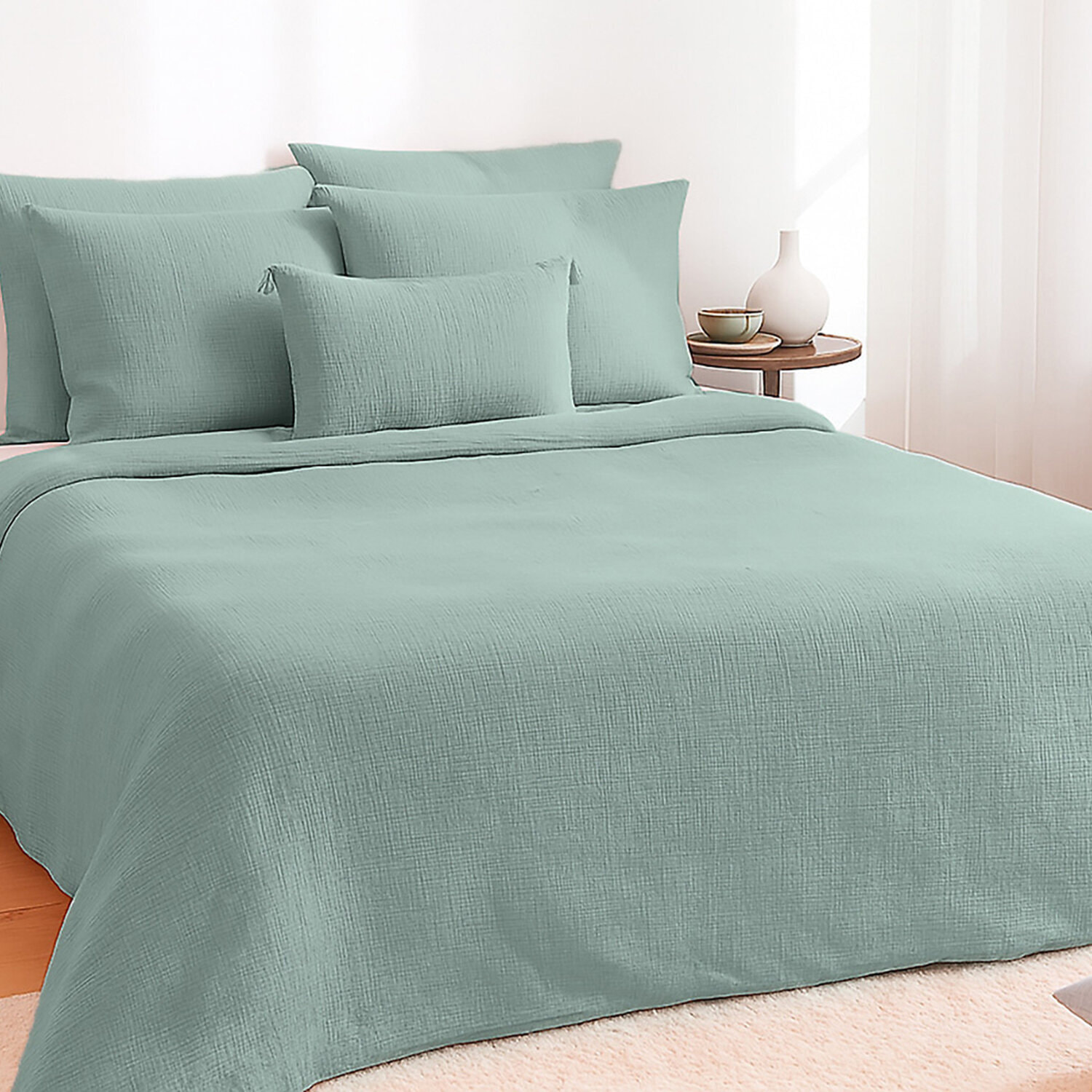 Parure Housse De Couette 100% gaze De Coton Amande