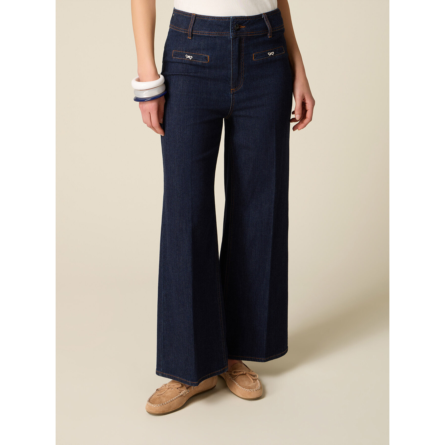 Oltre - Jeans a palazzo con dettaglio fiocchi - Blu