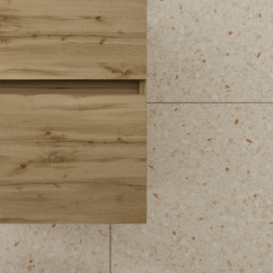 Pack Meuble Salle de Bains 50cm Chêne Naturel 2 Tiroirs avec Vasque Céramique Noire - TIMBER