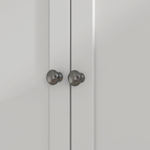 Buffet haut cuisine vitrine - 6 portes, 2 tiroirs, plan de travail - dim. 100x40x180cm - blanc effet bois noyer