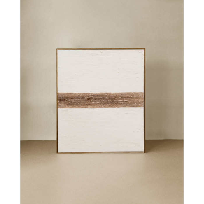 Tableau blanc et marron décoratif sur coton avec cadre en bois peint à la main à la peinture à l'huile en différentes tailles