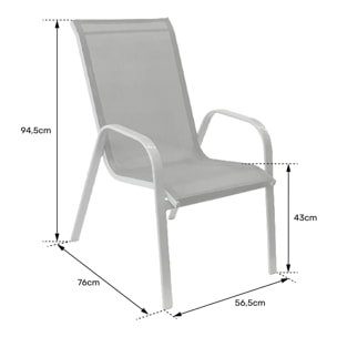 Lot de 6 chaises MARBELLA en textilène bleu - aluminium blanc