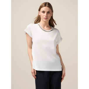 Oltre - Camiseta con aplicación de joya - Blanco