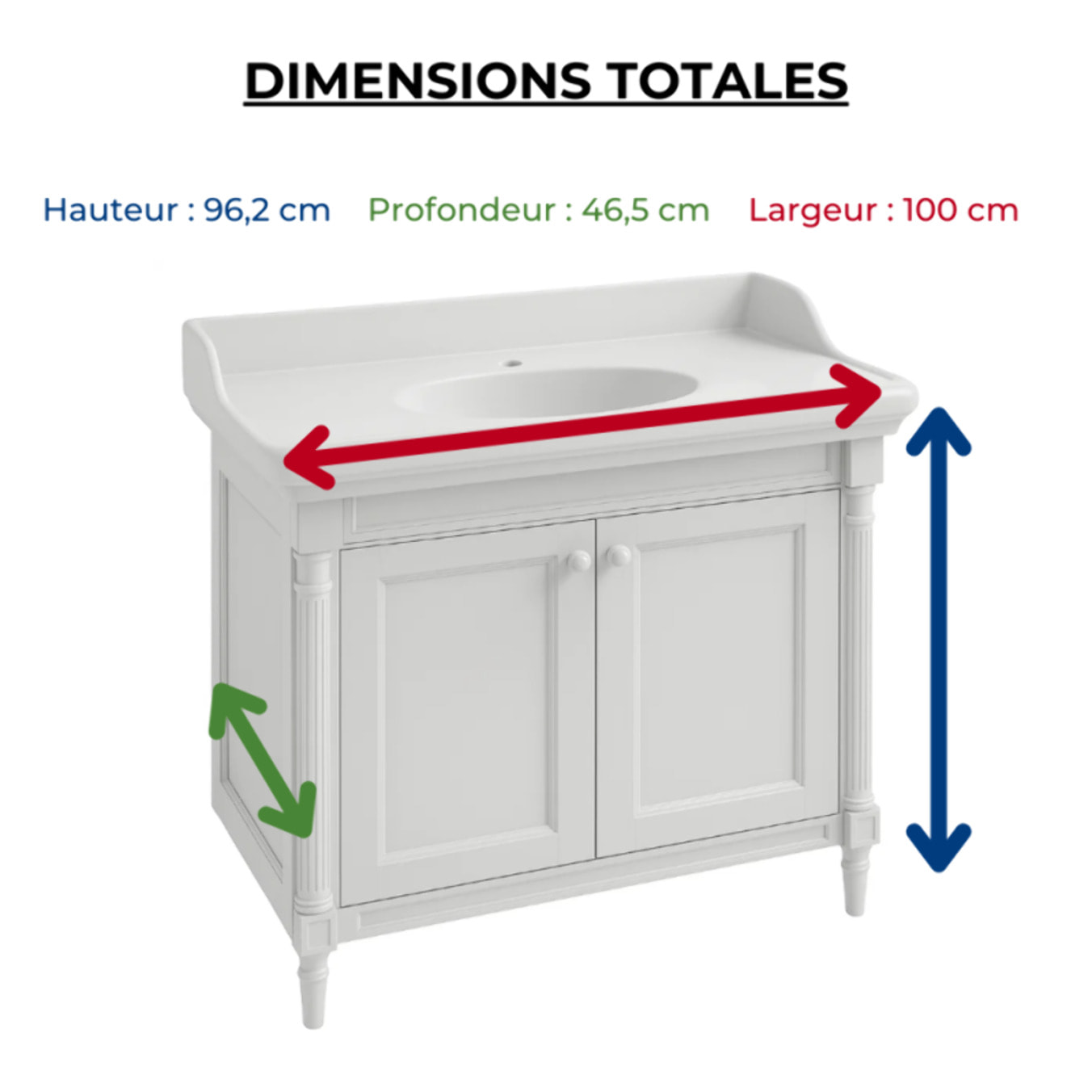 Pack meuble vasque Cléo 1889 blanc velours + colonne gauche + mitigeur or