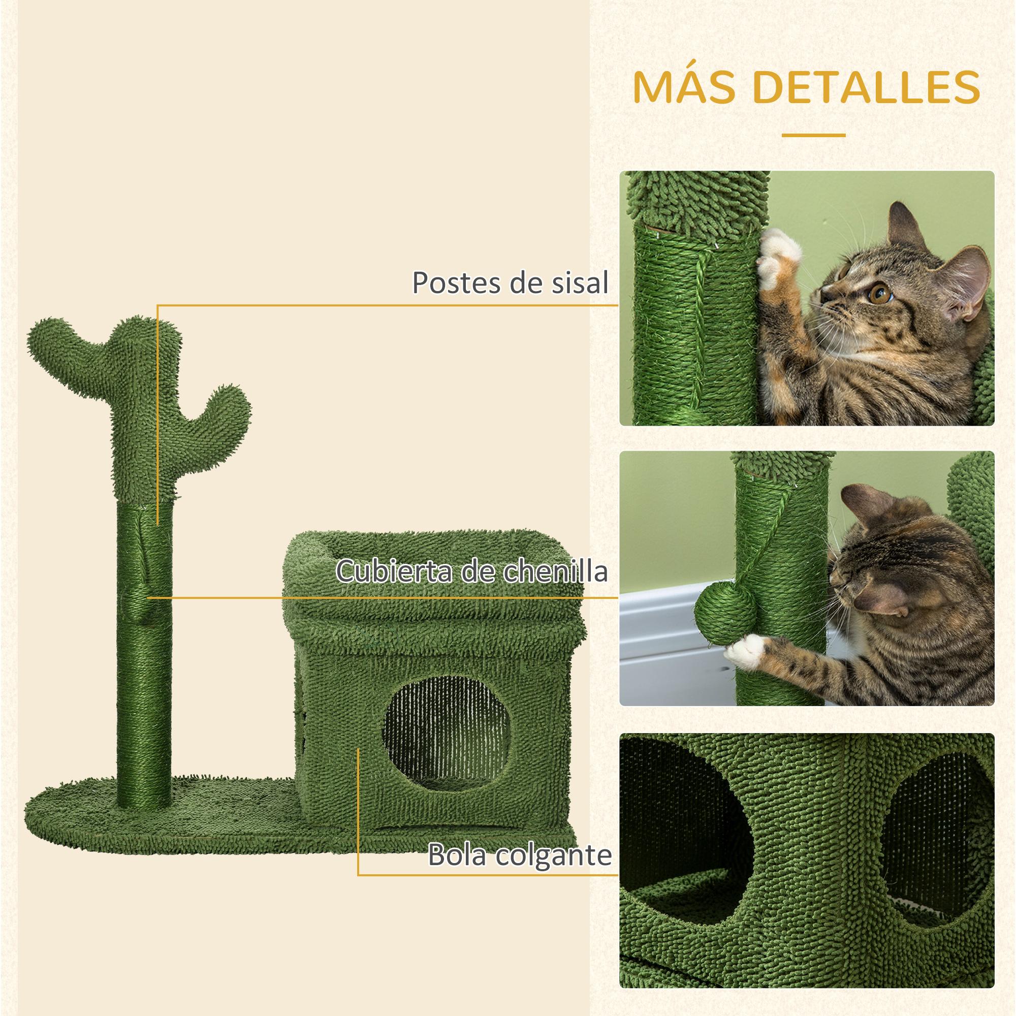 Árbol Rascador de Cactus para Gatos Altura 67 cm con Cama Caseta Poste Bola