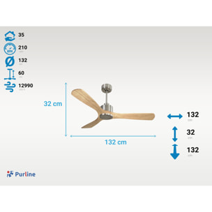 Ventilador de techo Reversible Termostato Wifi Motor DC Techos Inclinados Mando a Distancia Hypersilence Memoria ParosD132C0364993 PURLINE