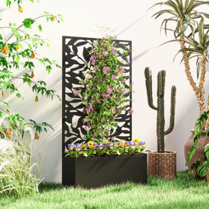 Jardinera Exterior Grande de Metal Jardinera con Pantalla de Privacidad de Hojas Sólidas Decorativas Jardinera de Pared o Independiente para Patio Terraza 61x23x113 cm Negro