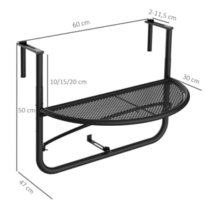 Mesa Colgante de Balcón Semicircular 60x47x50 cm Ajustable en Altura Simple y Conveniente para Barandilla de Balcón Terraza Patio