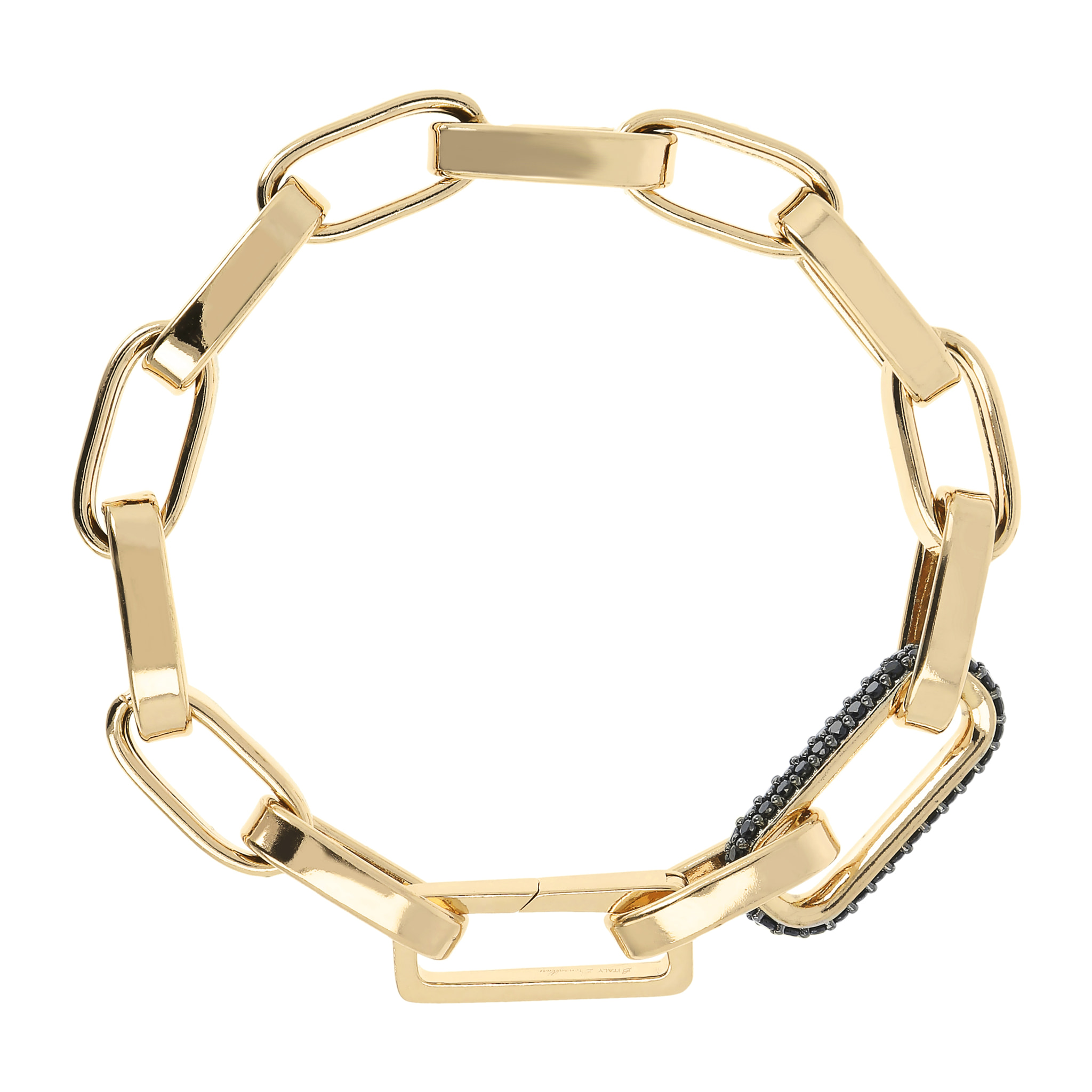 Bracciale Golden Catena Forzatina Maxi Maglie con Elemento Pavé in Spinello Nero