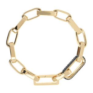 Bracciale Golden Catena Forzatina Maxi Maglie con Elemento Pavé in Spinello Nero