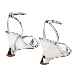 Sandali argento in laminato, zeppa 10,5 cm