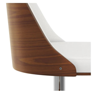 Chaise de bar réglable et pivotante en bois foncé et PU blanc 56/77 cm - Georges