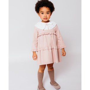 Vestido punto roma con volantito rosa