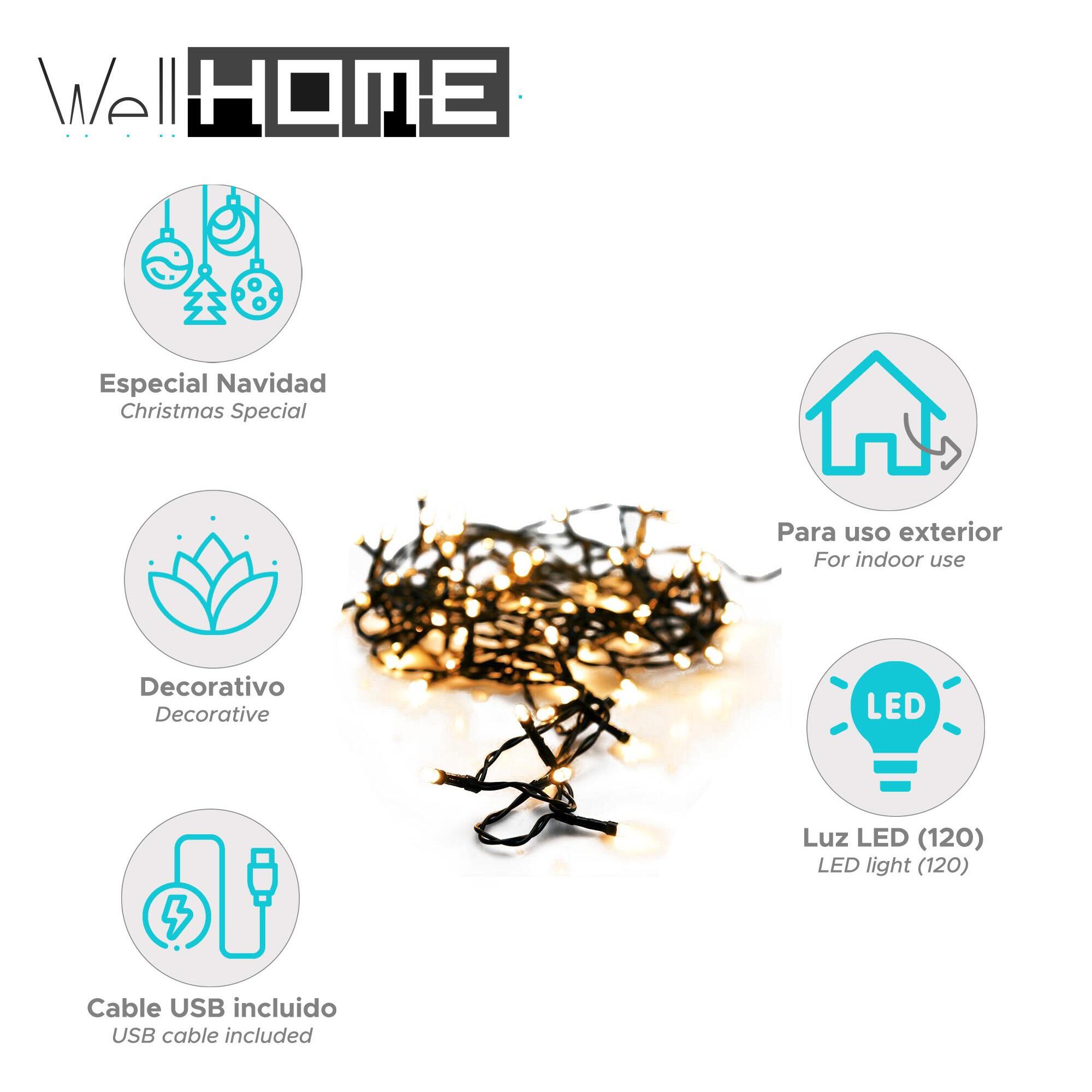 guirnaldas con 120 luces led en blanco cálido - cable 3m