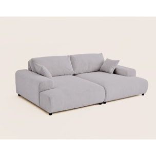 Garance - canapé droit 4 places double méridienne - assise profonde - en velours côtelé - Gris clair