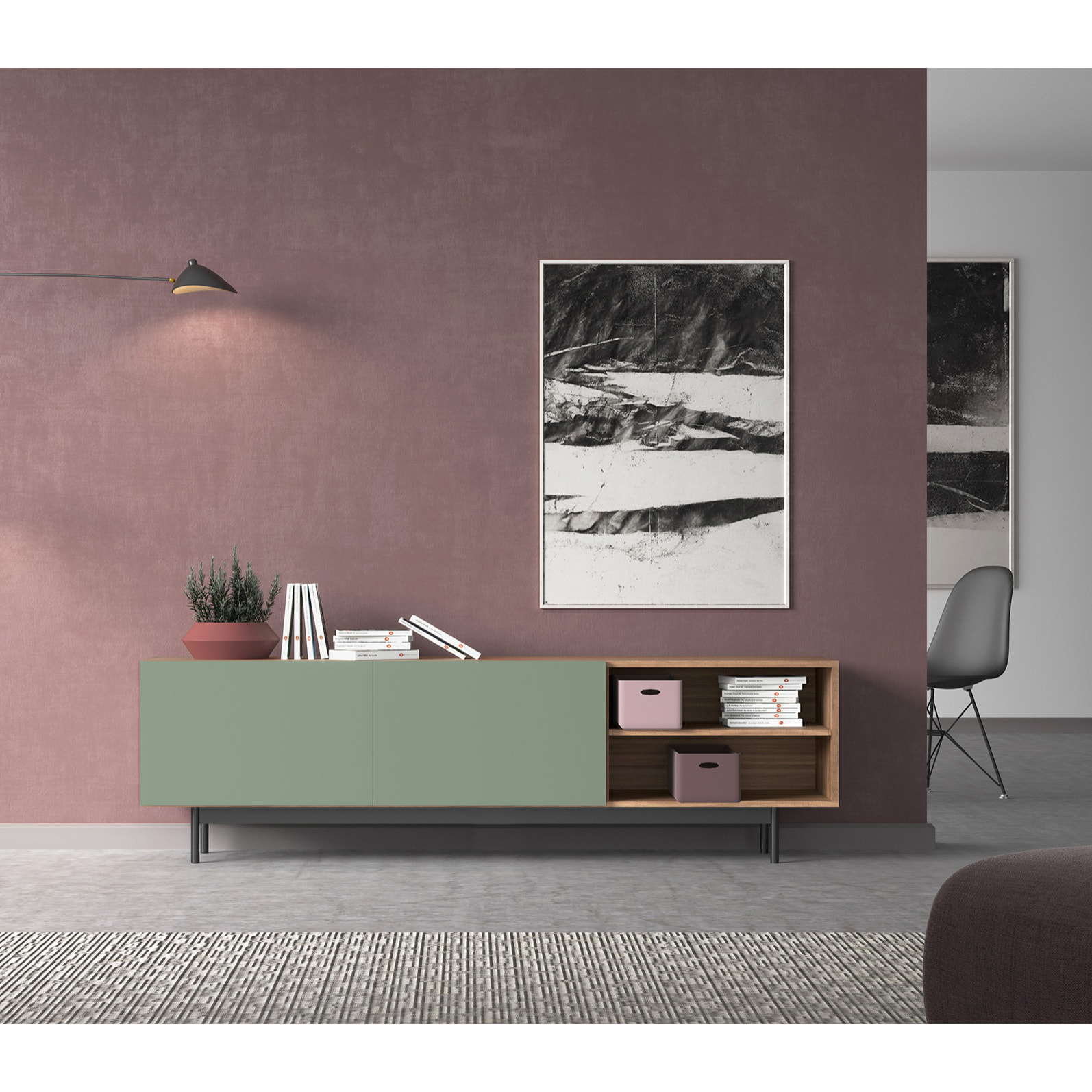 Bajo tv Printed nogal y verde 52x180x44 cm