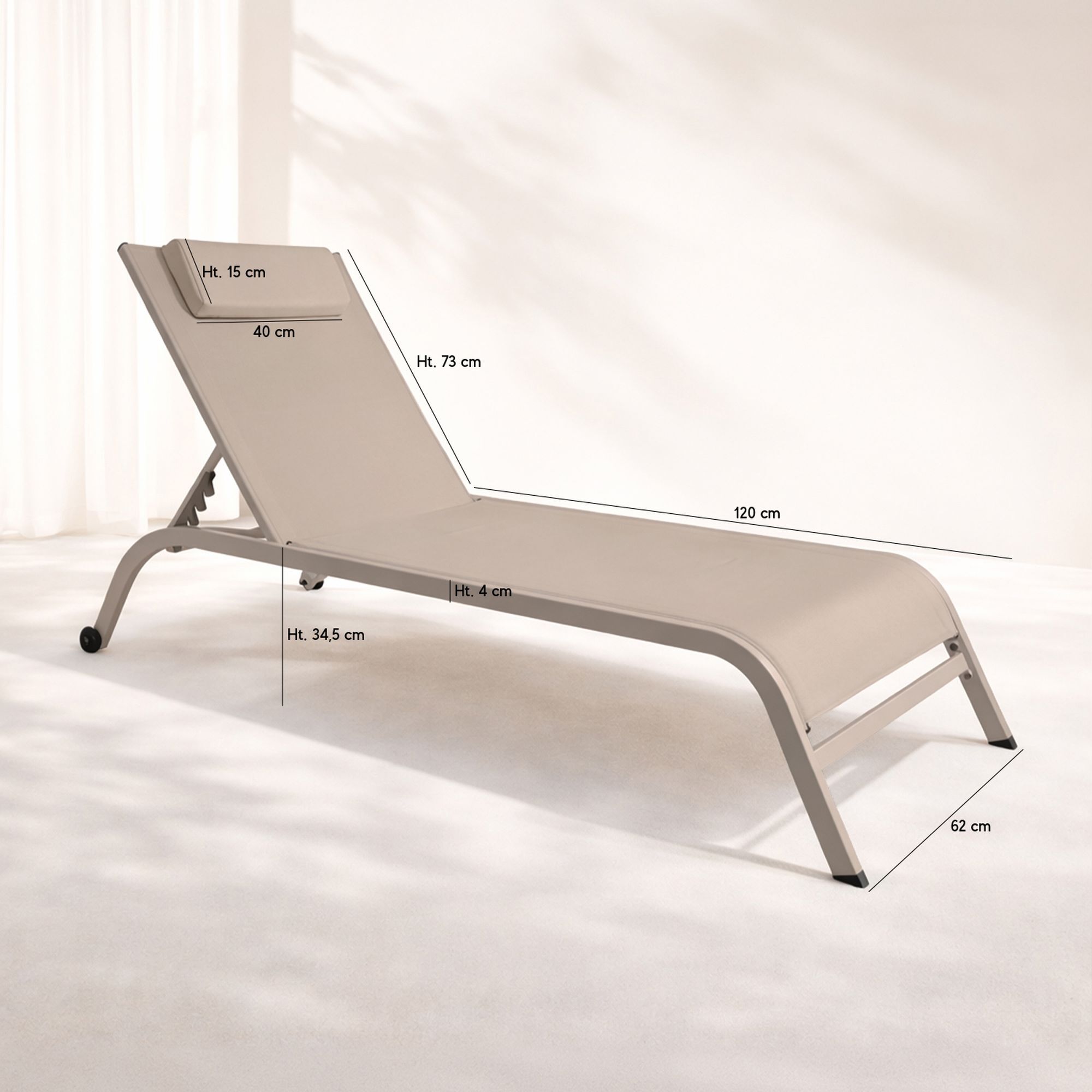 Lot de 2 chaises longues en acier taupe NAPOLI