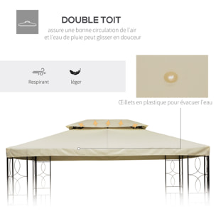 Toile de toit de rechange pour pavillon tonnelle tente 3x4m crème