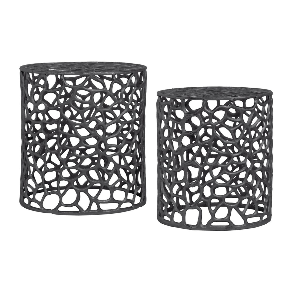 Set di 2 tavolini Delta in alluminio traforato nero